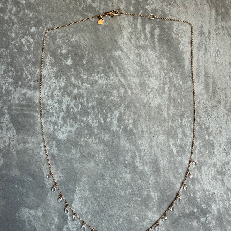 18k Rose Gold Floating Oval Diamond Fringe Necklace