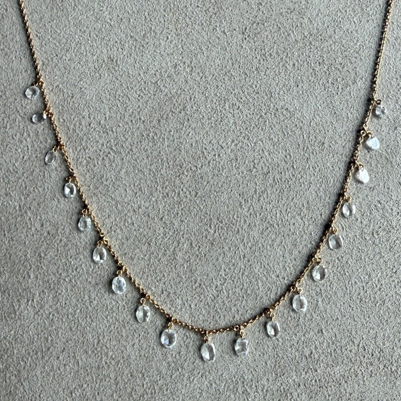18k Rose Gold Floating Oval Diamond Fringe Necklace