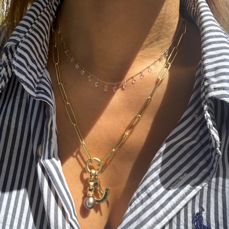 18k Rose Gold Floating Oval Diamond Fringe Necklace