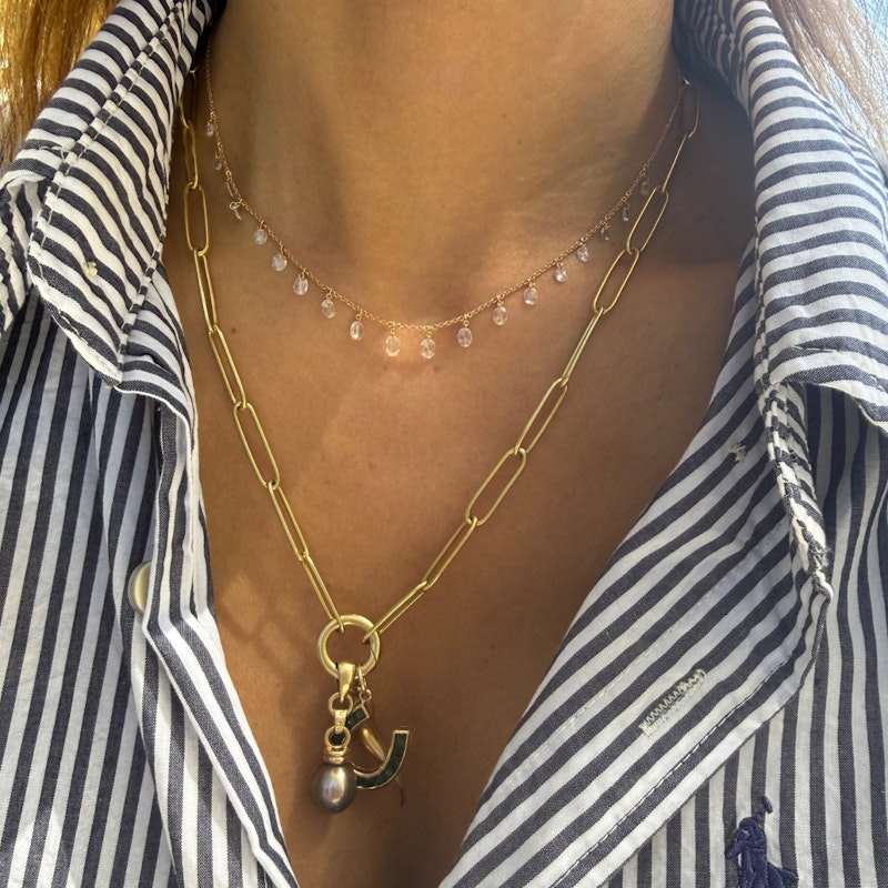 18k Rose Gold Floating Oval Diamond Fringe Necklace