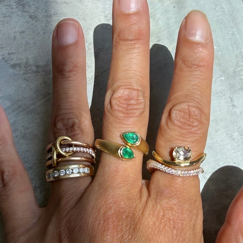 14k Yellow Gold Pear Cut Emerald Open Wrap Ring