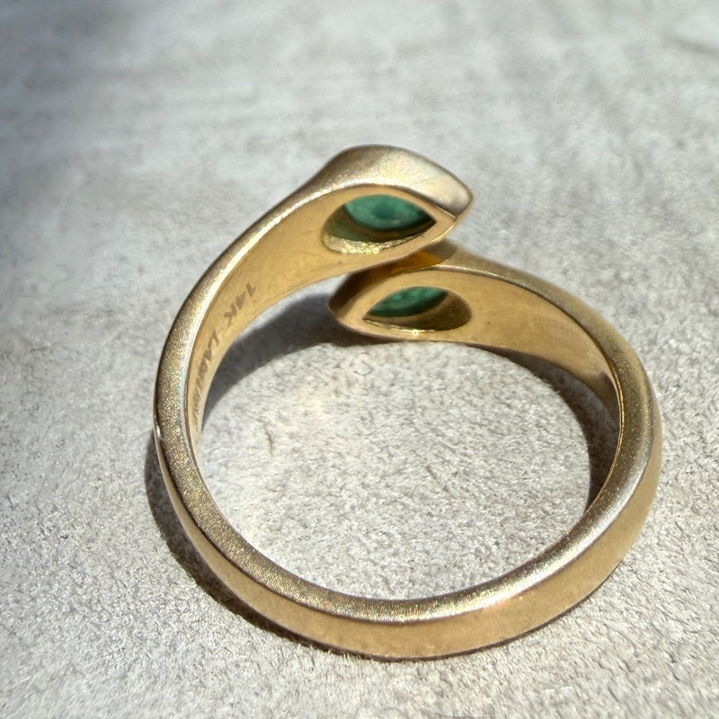 14k Yellow Gold Pear Cut Emerald Open Wrap Ring