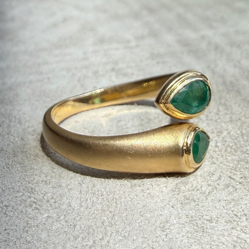 14k Yellow Gold Pear Cut Emerald Open Wrap Ring