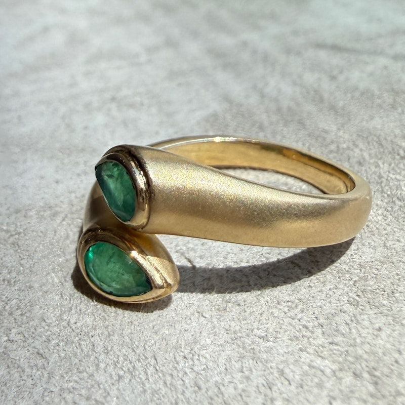 14k Yellow Gold Pear Cut Emerald Open Wrap Ring