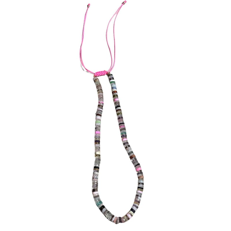 Shylee Rose Multi Color Gemstone Bead Necklace with Neon Pink Cord