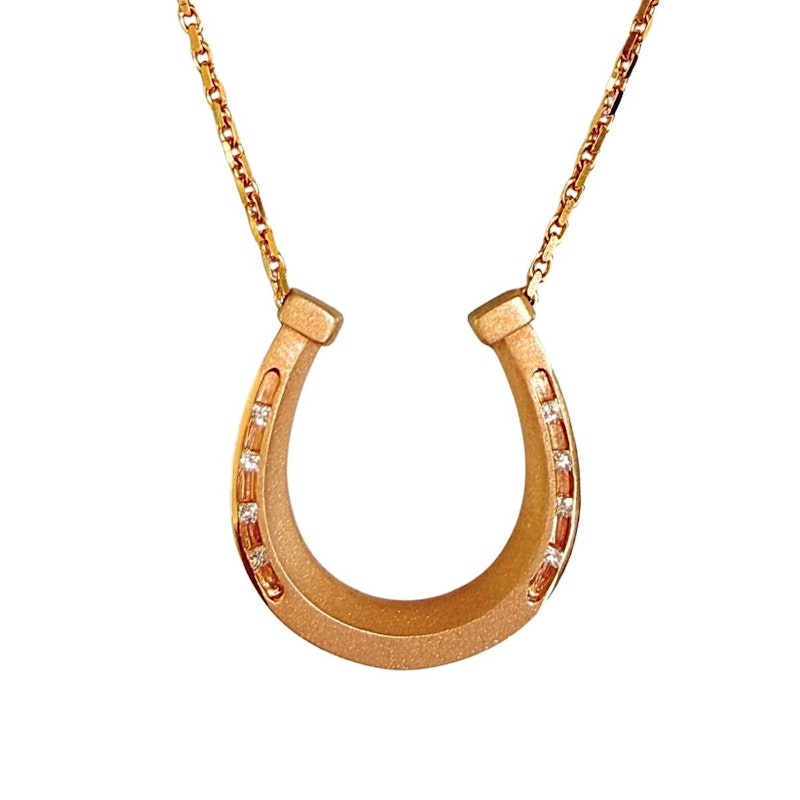 18k Satin Finish Rose Gold Princess-Cut Diamond Horseshoe Necklace