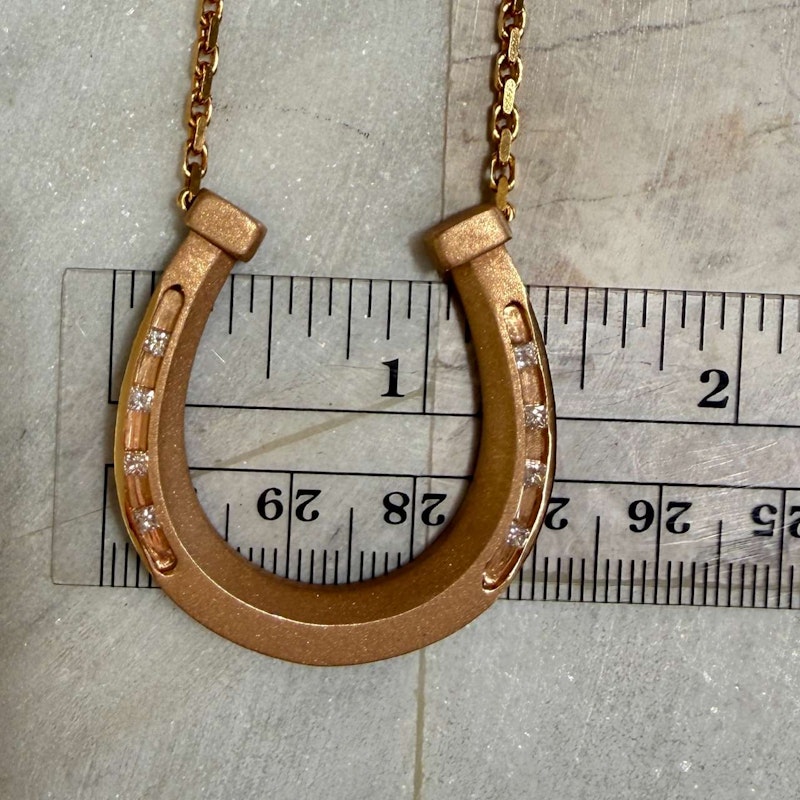 18k Satin Finish Rose Gold Princess-Cut Diamond Horseshoe Necklace