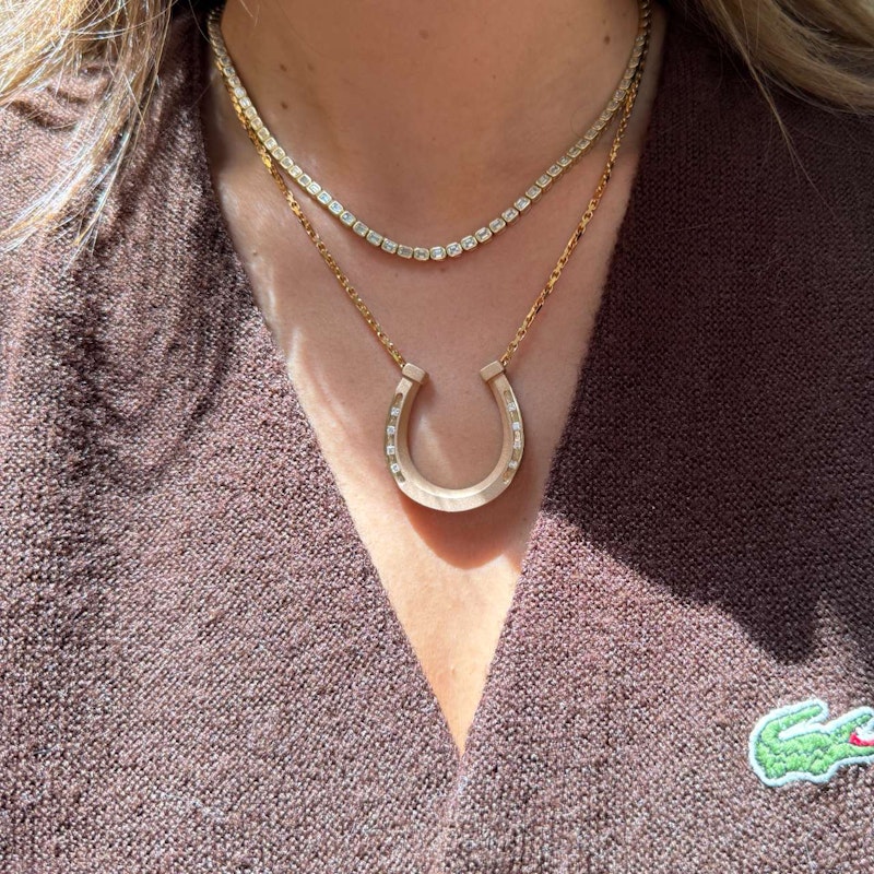 18k Satin Finish Rose Gold Princess-Cut Diamond Horseshoe Necklace