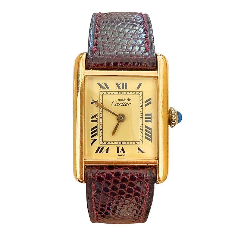 Vintage Cartier Must de Cartier Tank Circa 1970s Vermeil Manual Wind Watch 21 x 28 mm