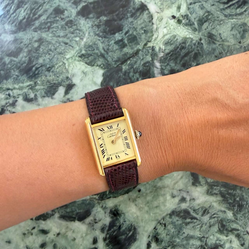 Vintage Cartier Must de Cartier Tank Circa 1970s Vermeil Manual Wind Watch 21 x 28 mm