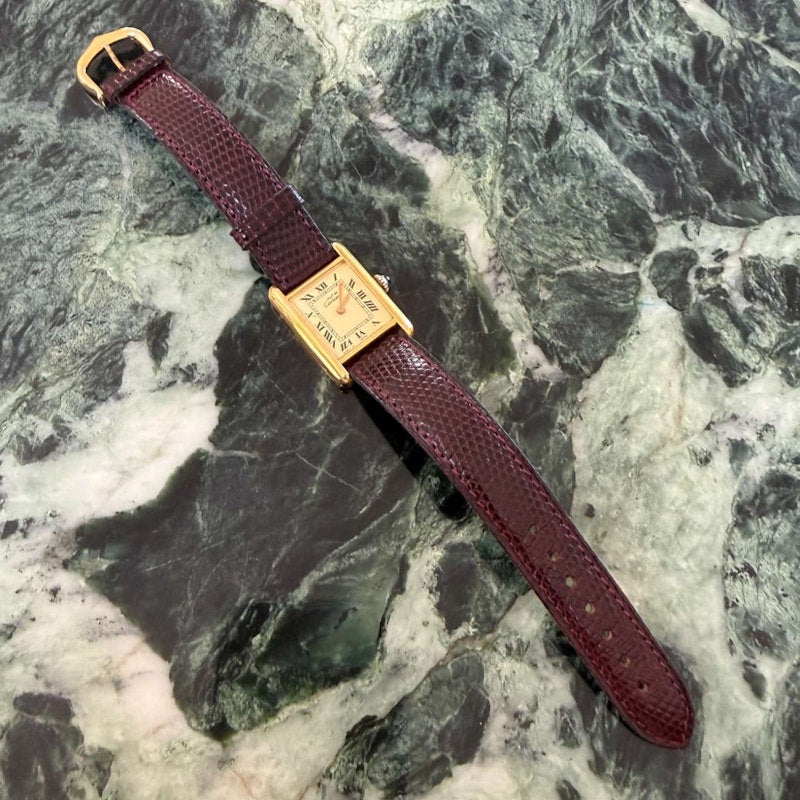 Vintage Cartier Must de Cartier Tank Circa 1970s Vermeil Manual Wind Watch 21 x 28 mm