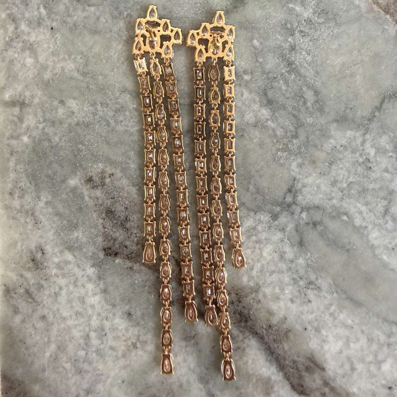 18k Rose Gold Pear & Emerald Cut Diamond Waterfall Drop Earrings