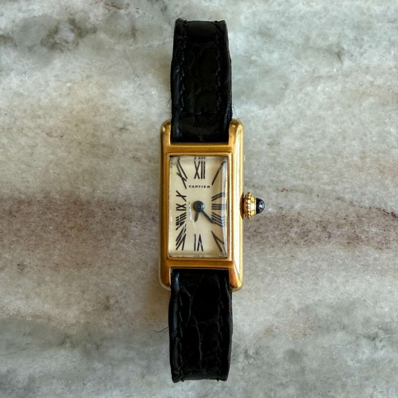 Vintage Cartier Mini Tank Circa 1960s 18k Yellow Gold Paris Dial Quartz Watch 15mm
