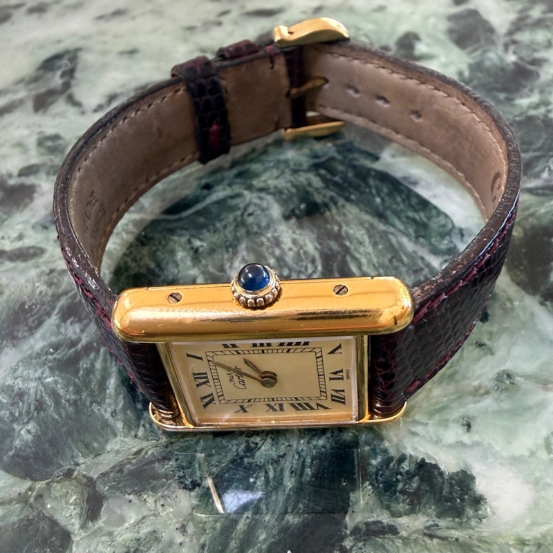 Vintage Cartier Must de Cartier Tank Circa 1970s Vermeil Manual Wind Watch 21 x 28 mm