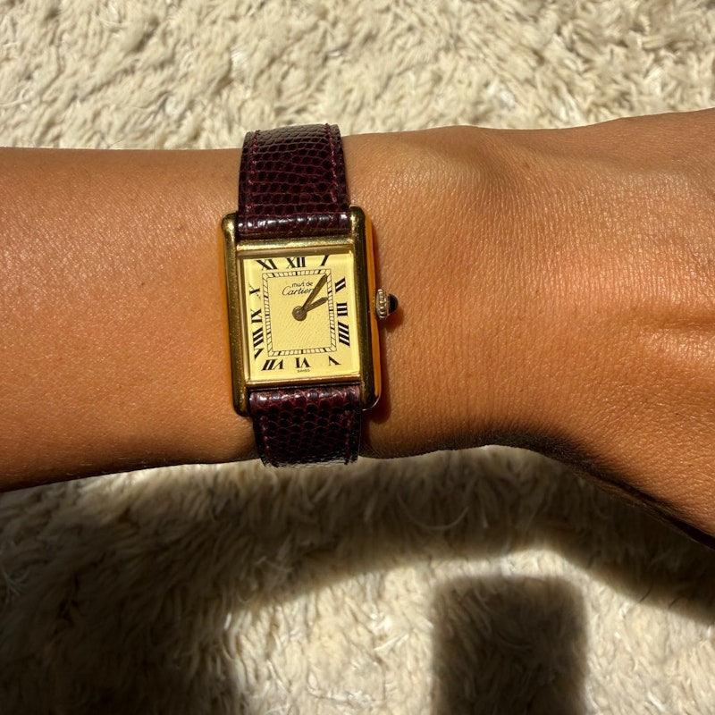 Vintage Cartier Must de Cartier Tank Circa 1970s Vermeil Manual Wind Watch 21 x 28 mm