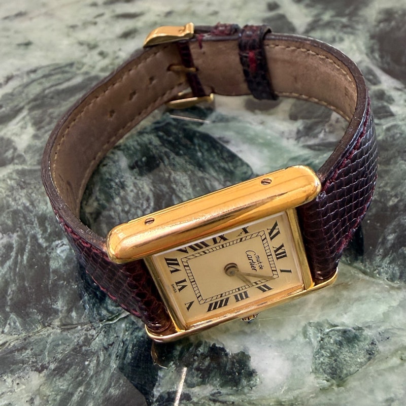 Vintage Cartier Must de Cartier Tank Circa 1970s Vermeil Manual Wind Watch 21 x 28 mm