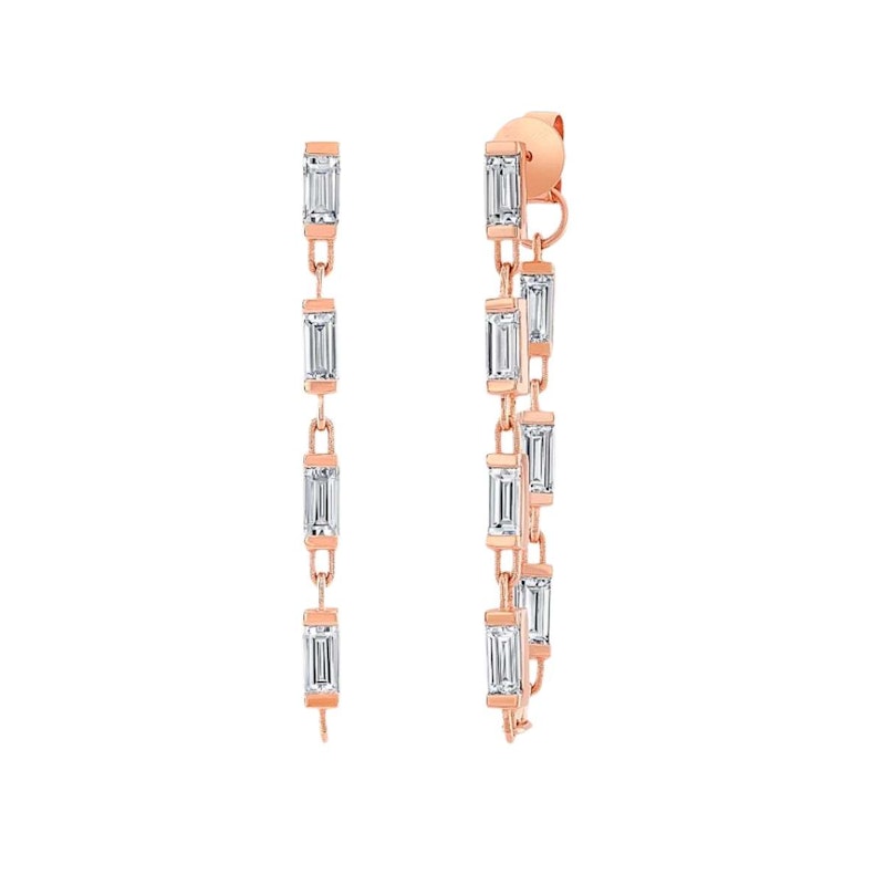 18k Rose Gold Flexible Hoop Baguette Diamond Earrings