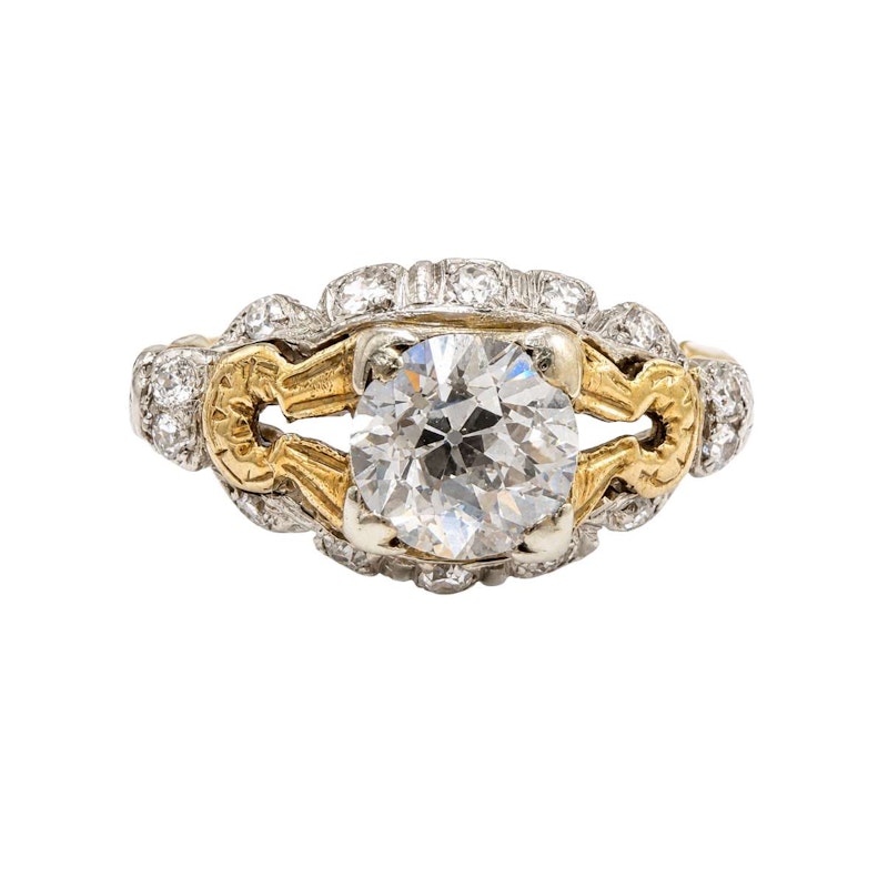 Edwardian Old European Cut Diamond Ring in 14k Yellow Gold & Platinum