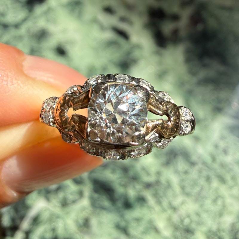 Edwardian Old European Cut Diamond Ring in 14k Yellow Gold & Platinum