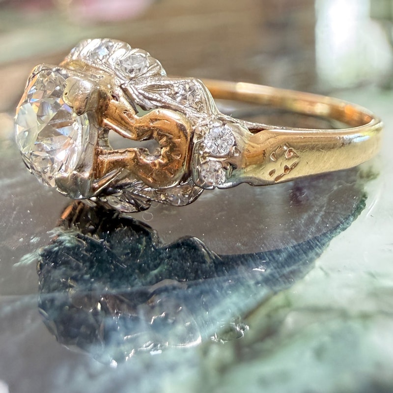 Edwardian Old European Cut Diamond Ring in 14k Yellow Gold & Platinum