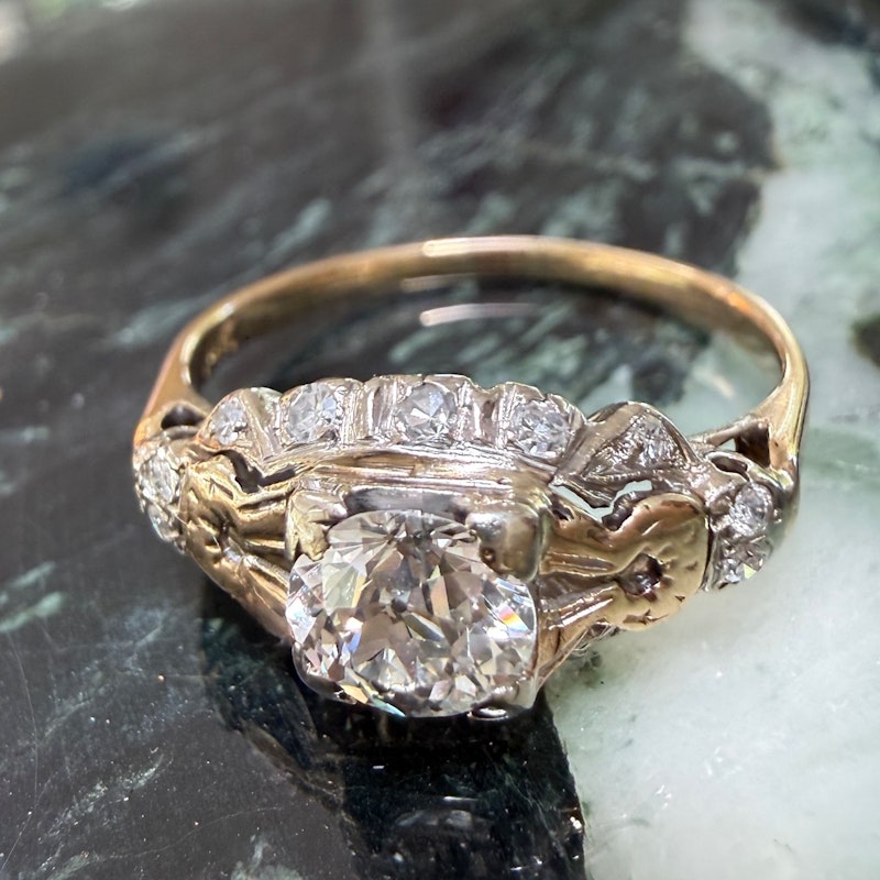 Edwardian Old European Cut Diamond Ring in 14k Yellow Gold & Platinum