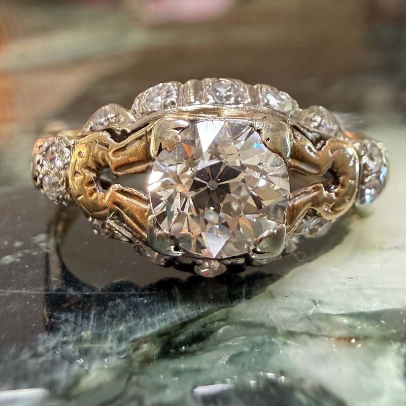Edwardian Old European Cut Diamond Ring in 14k Yellow Gold & Platinum