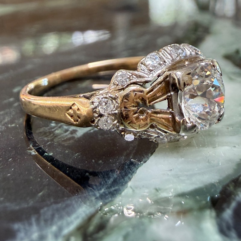Edwardian Old European Cut Diamond Ring in 14k Yellow Gold & Platinum