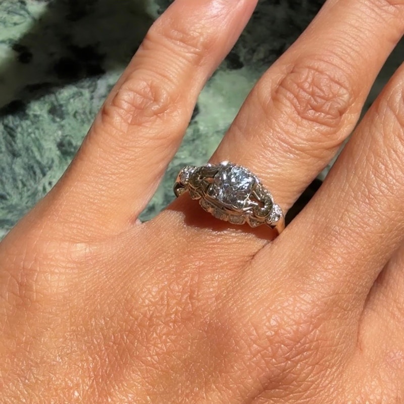 Edwardian Old European Cut Diamond Ring in 14k Yellow Gold & Platinum
