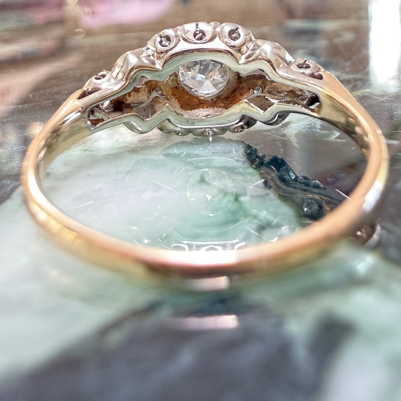 Edwardian Old European Cut Diamond Ring in 14k Yellow Gold & Platinum