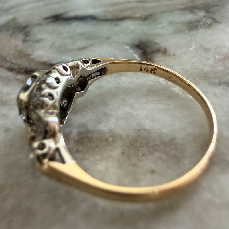 Edwardian Old European Cut Diamond Ring in 14k Yellow Gold & Platinum