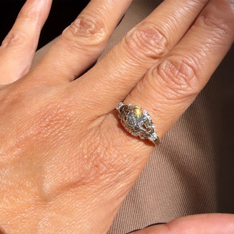 Edwardian Old European Cut Diamond Ring in 14k Yellow Gold & Platinum