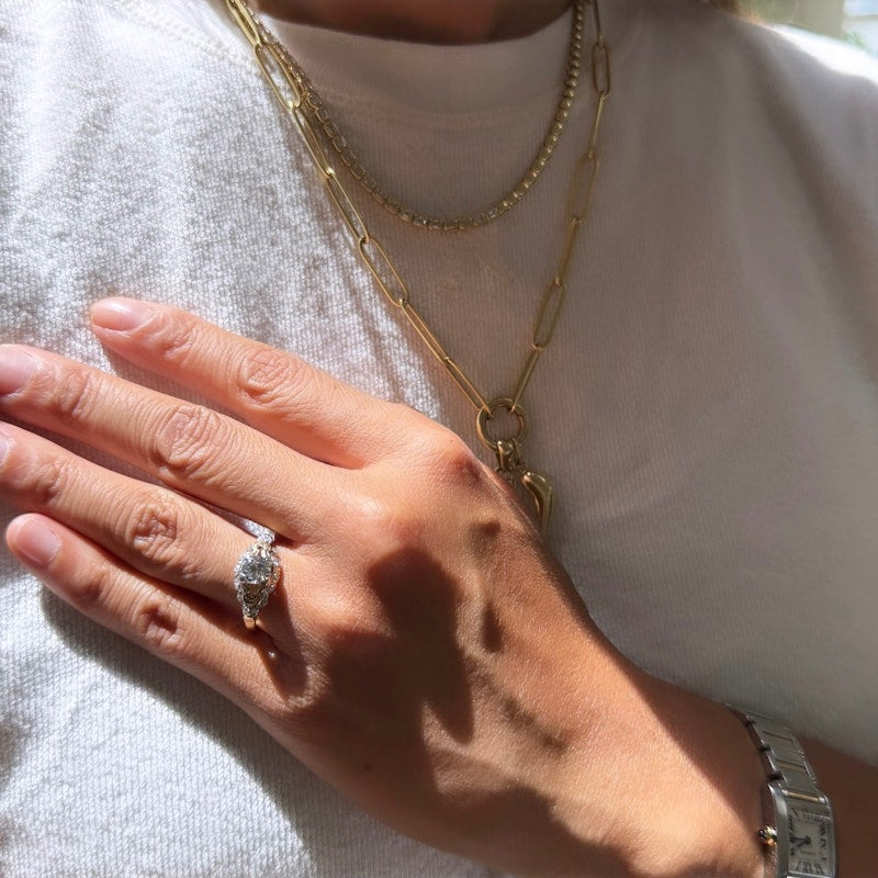 Edwardian Old European Cut Diamond Ring in 14k Yellow Gold & Platinum