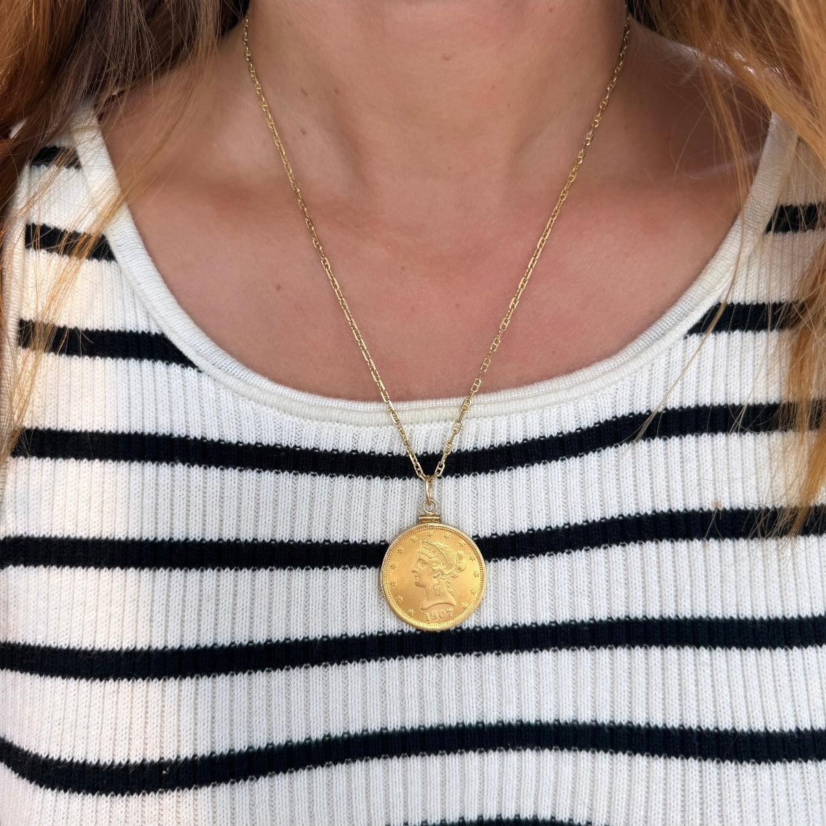 Vintage 1907 $10 Liberty Head Gold Eagle Coin Pendant