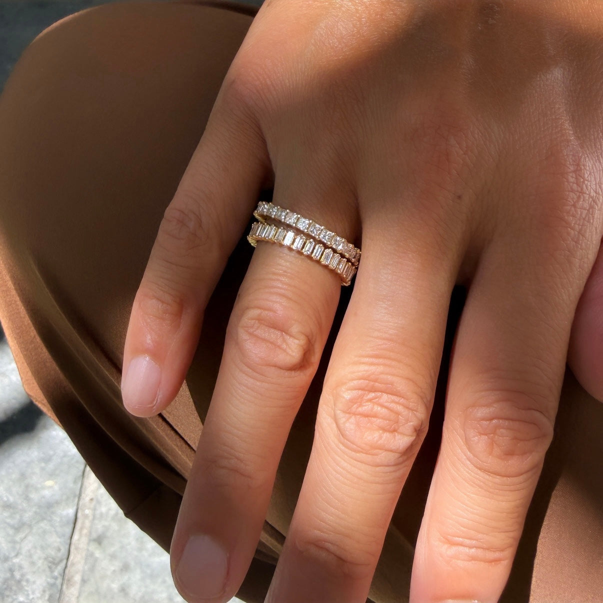 Dana Rebecca Sadie Pearl Vertical Baguette Eternity Ring in 14k Yellow Gold