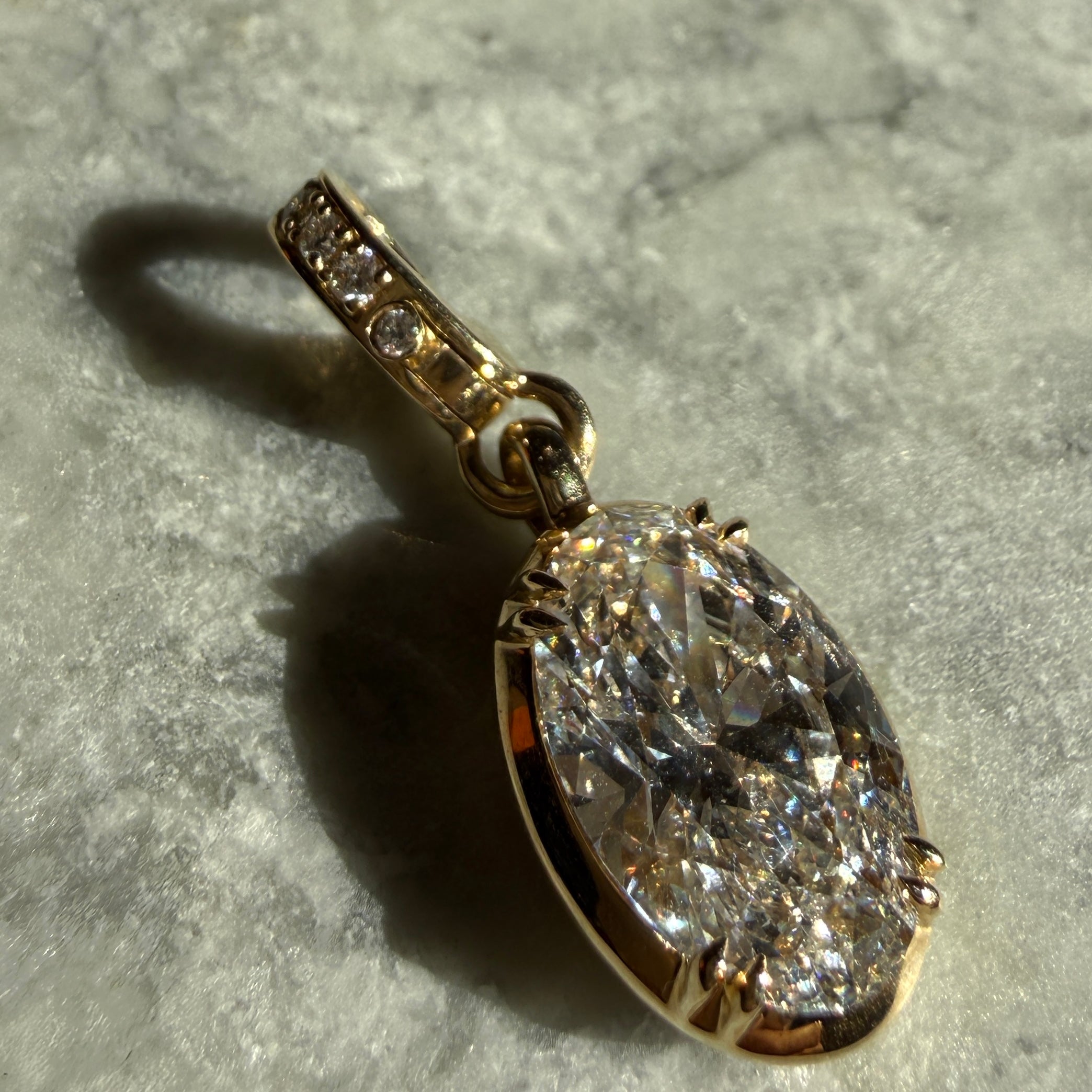 14k Yellow Gold Oval Diamond Charm with Diamond Clasp Bale