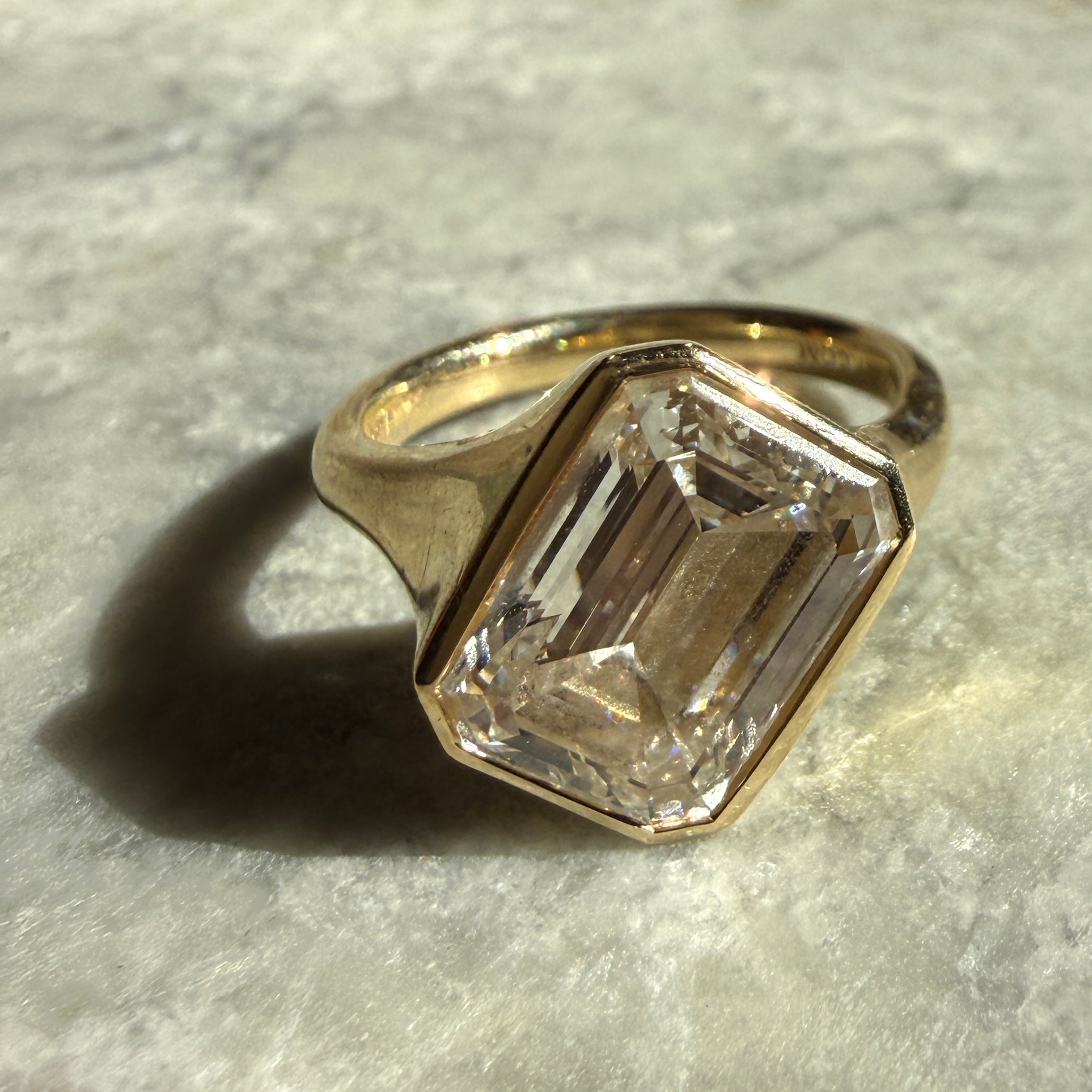 14k Yellow Gold Offset Emerald Cut Diamond Ring