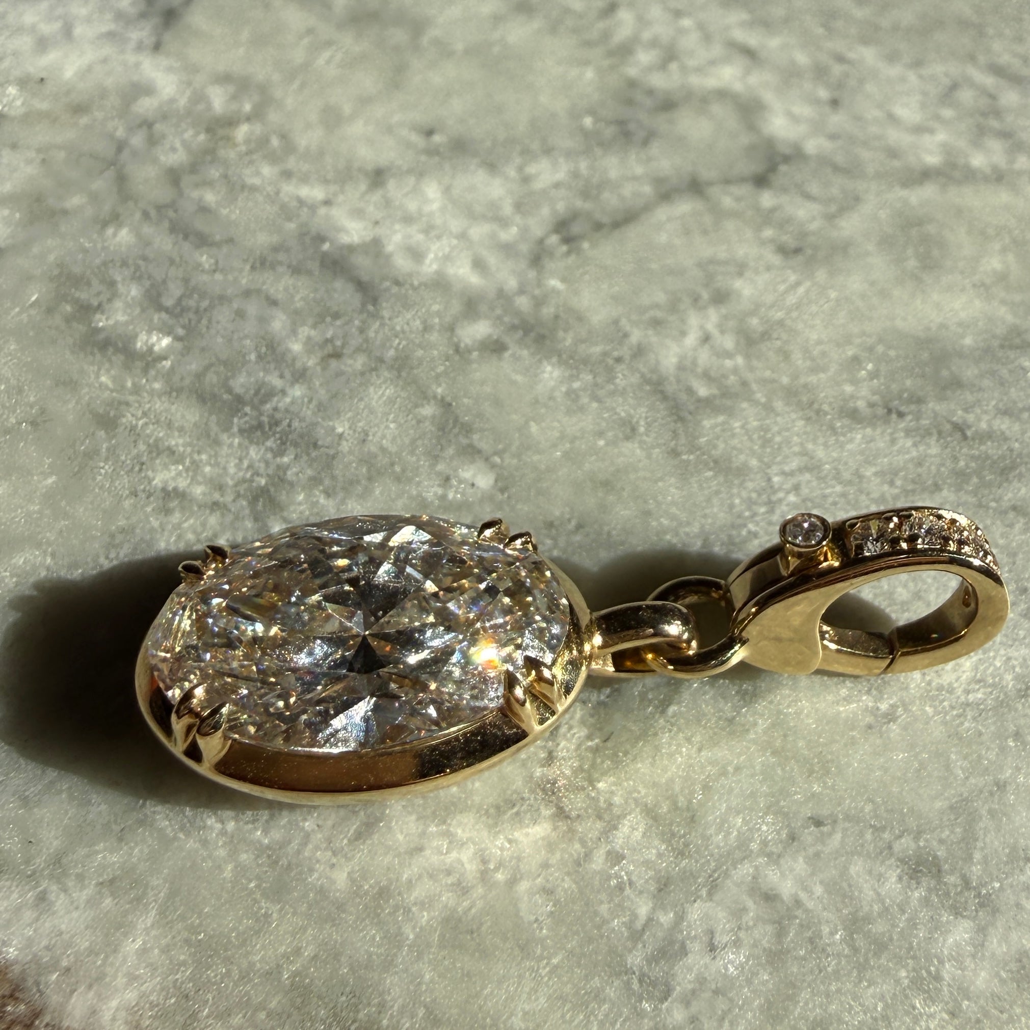 14k Yellow Gold Oval Diamond Charm with Diamond Clasp Bale
