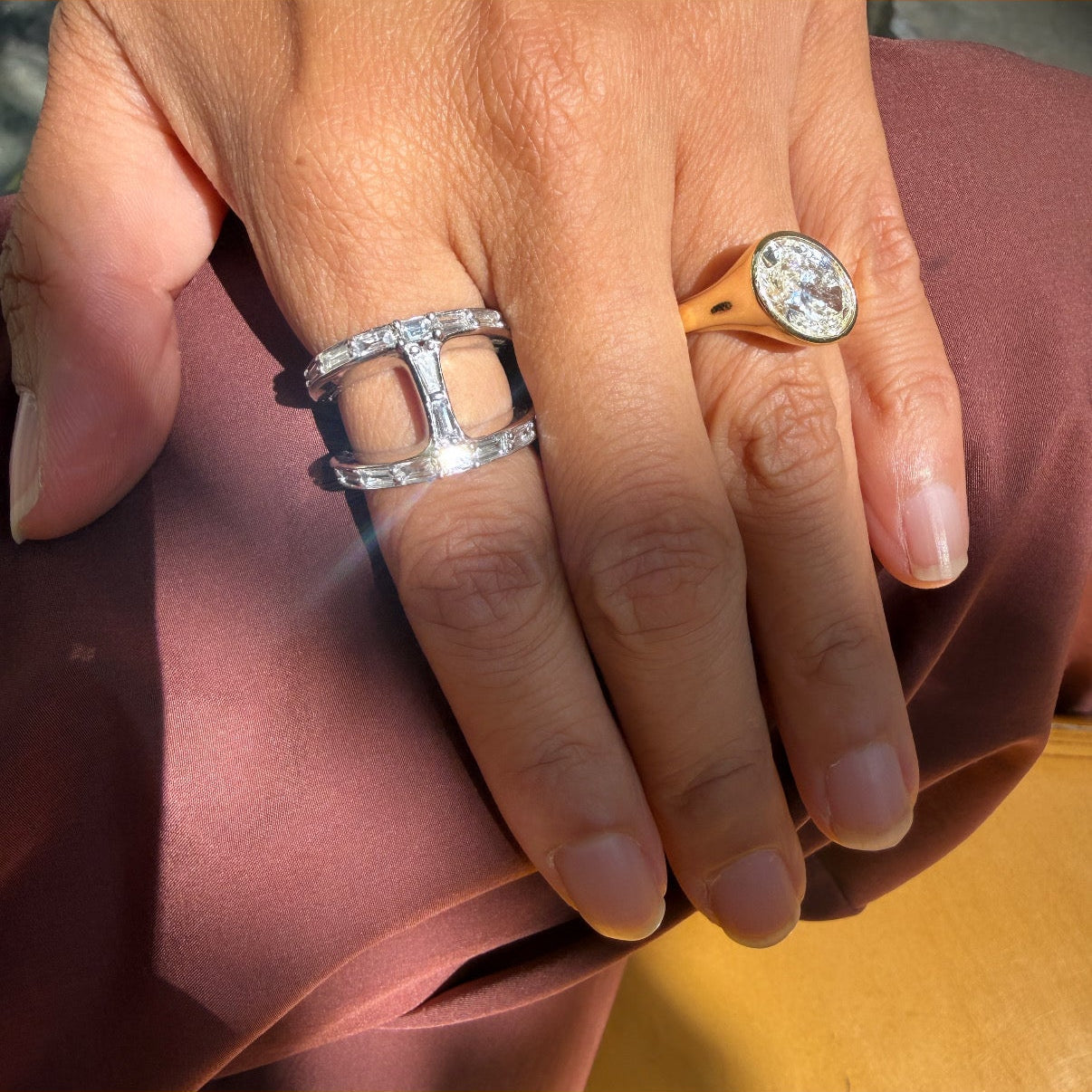 14k White Gold Double-Band Diamond H Ring