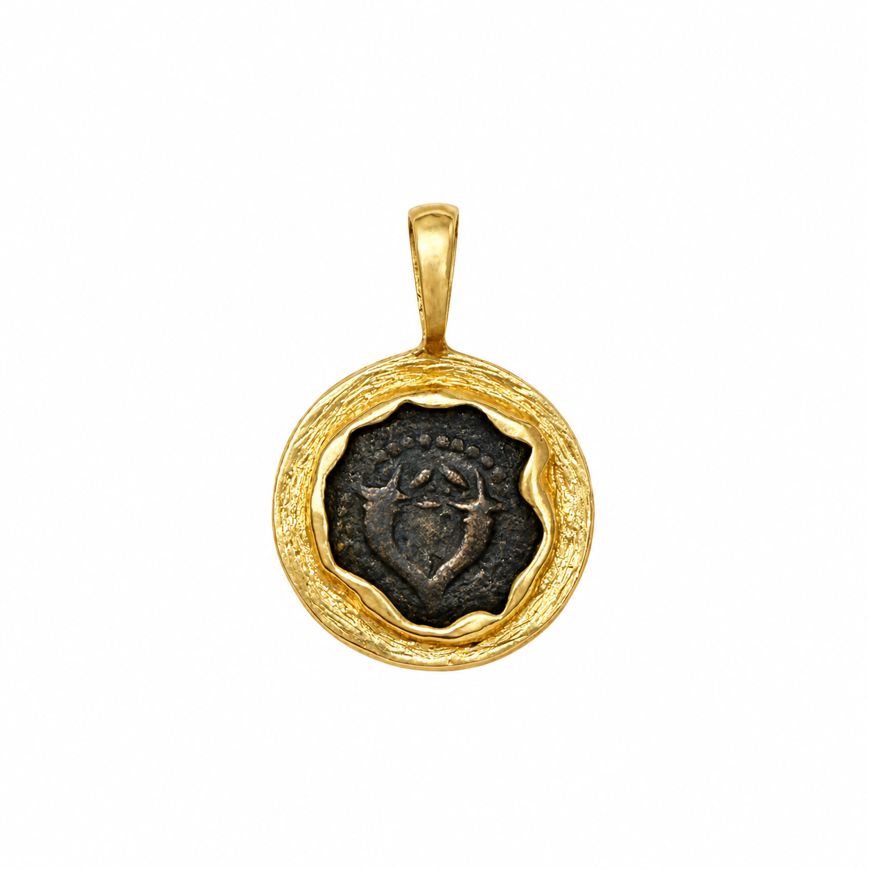 Ancient Judean Widow's Mite Coin Pendant in 14k Yellow Gold Frame