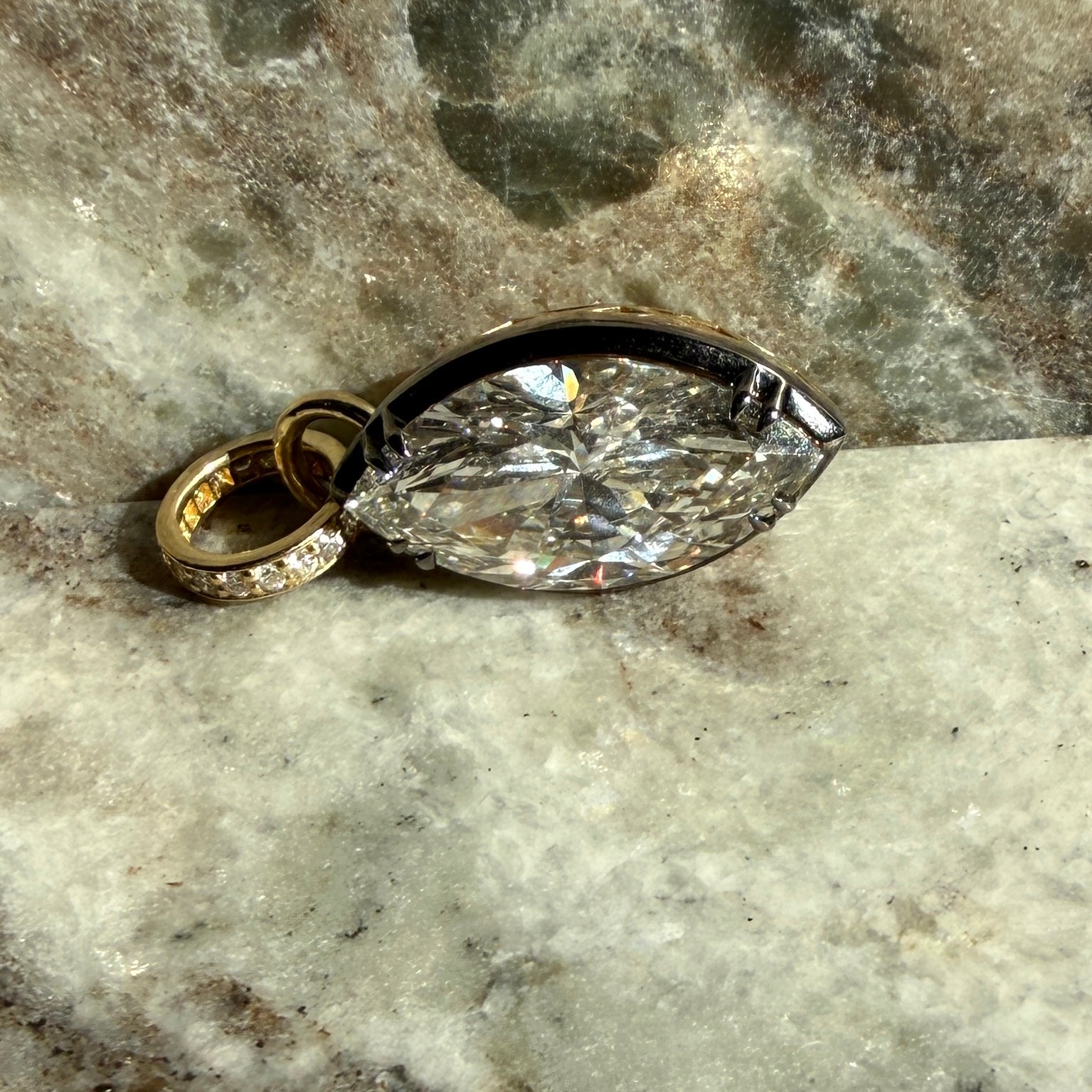 14k Yellow Gold Marquise Diamond Charm with Black Rhodium Frame