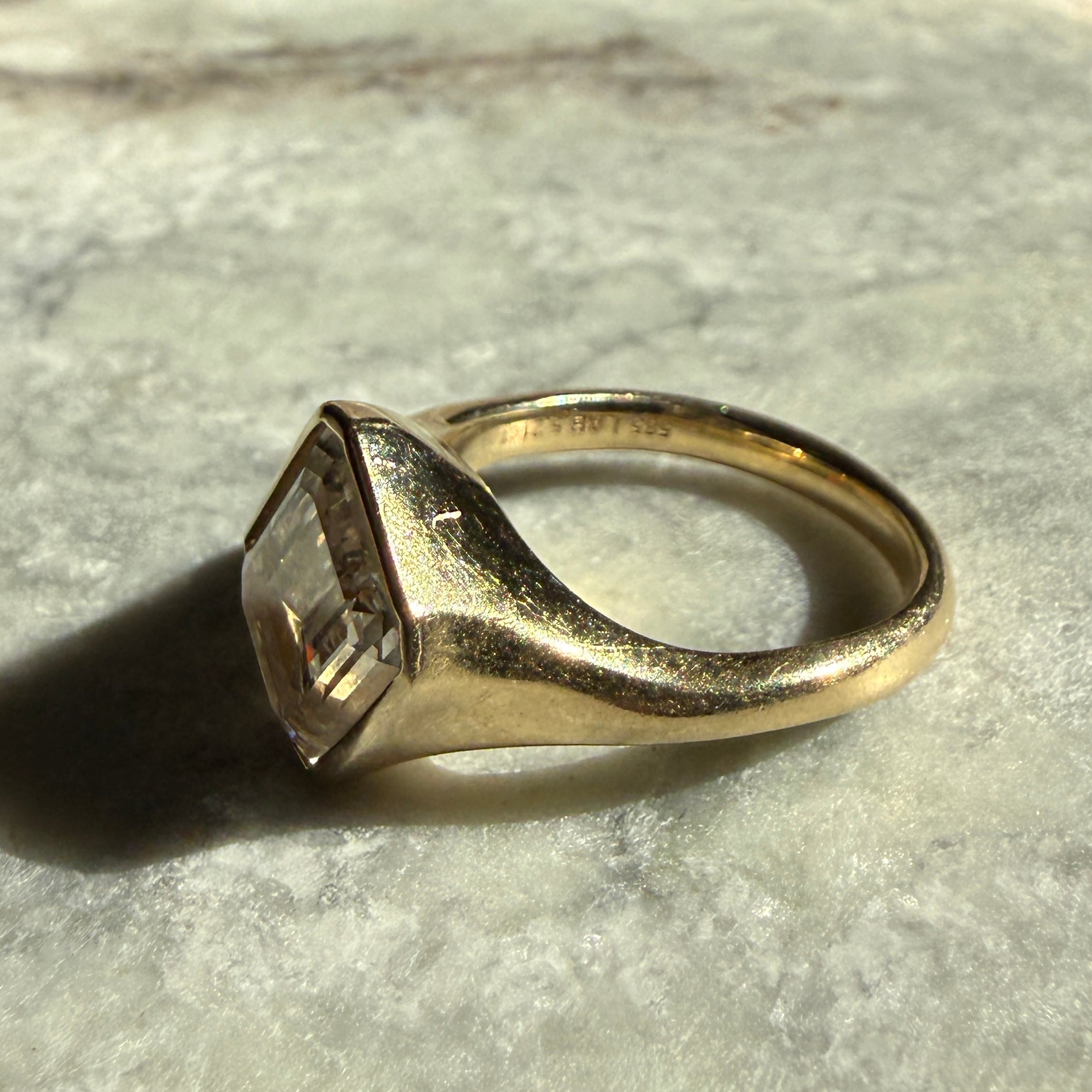 14k Yellow Gold Offset Emerald Cut Diamond Ring