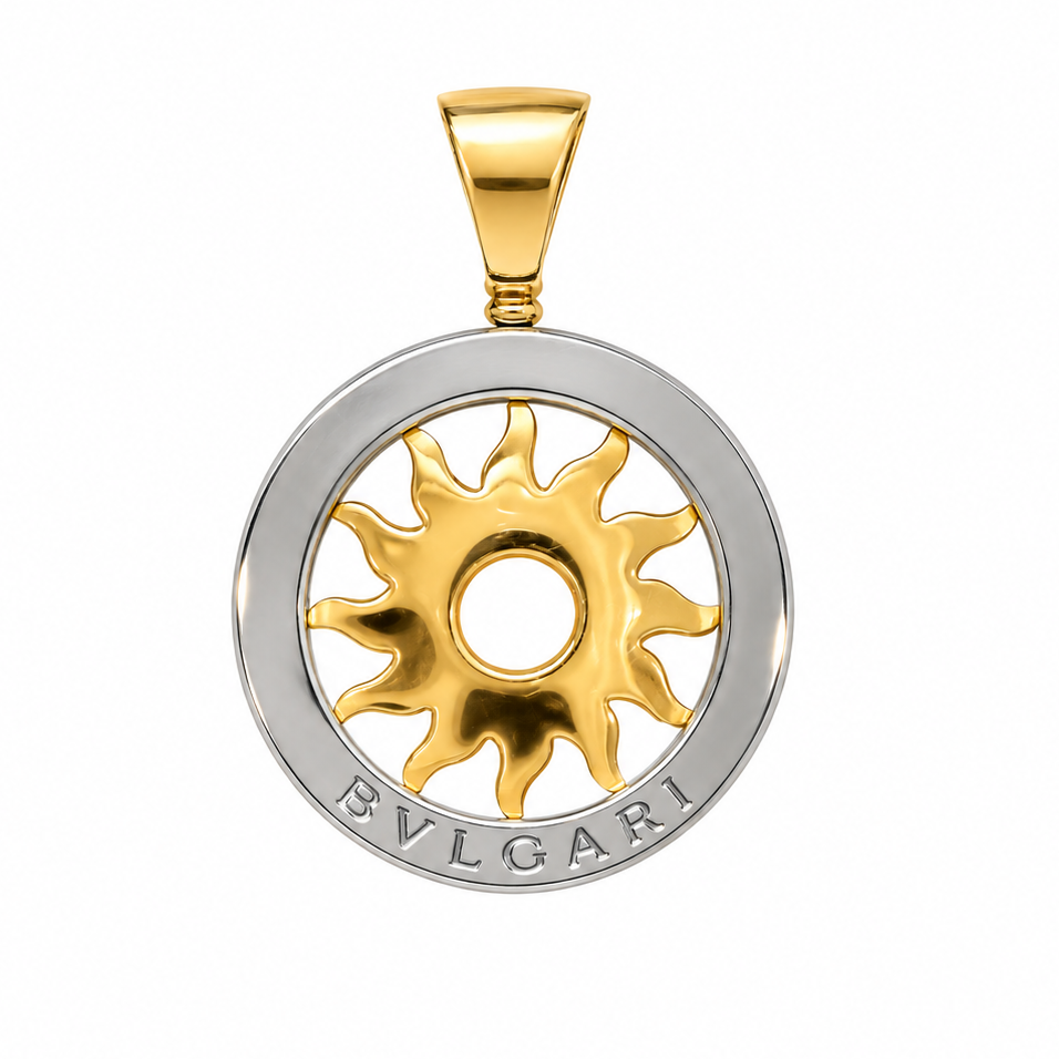Bulgari Vintage 18k Yellow Gold and Stainless Steel Tondo Sun Pendant