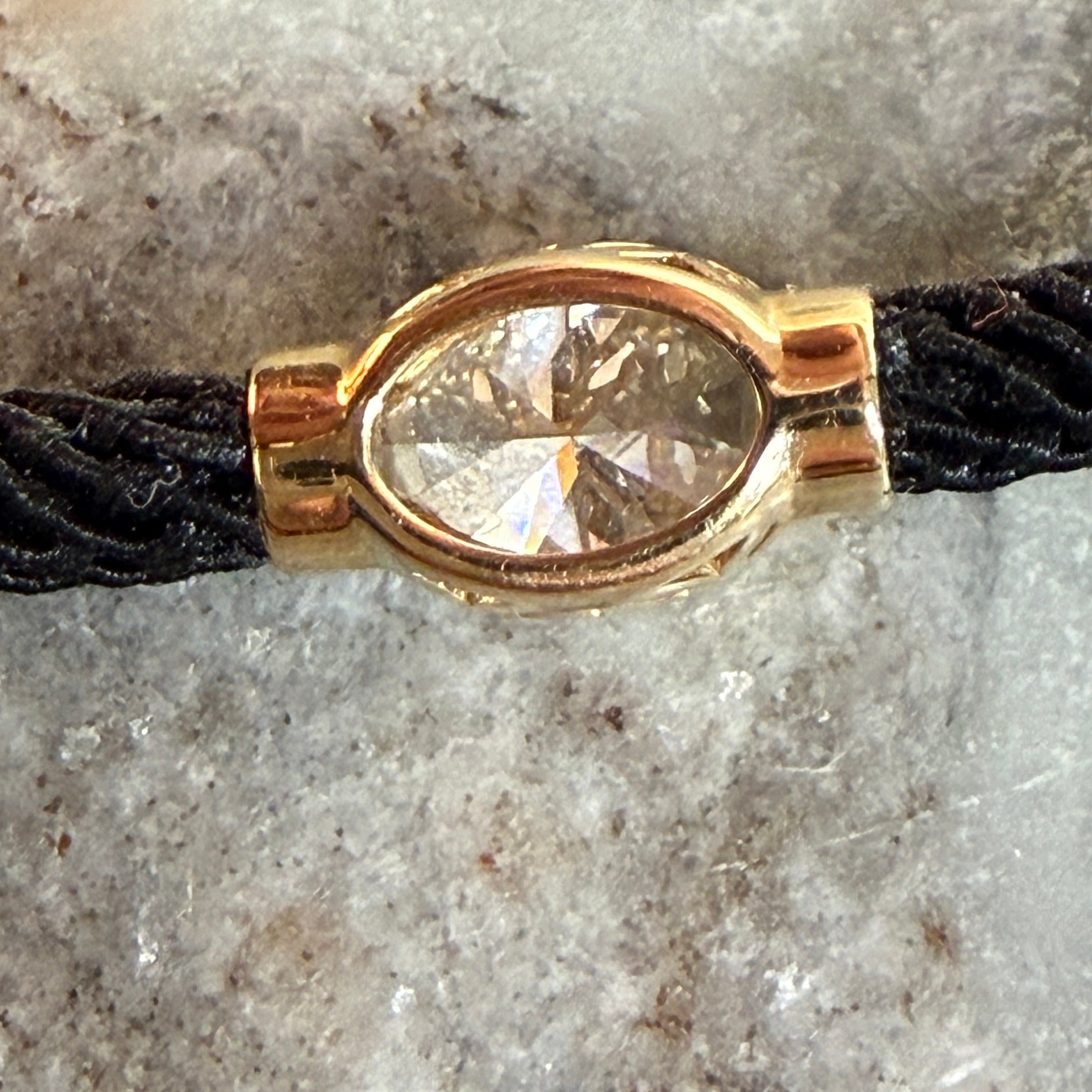14k Yellow Gold Oval Diamond with Black Silk Chord Bracelet