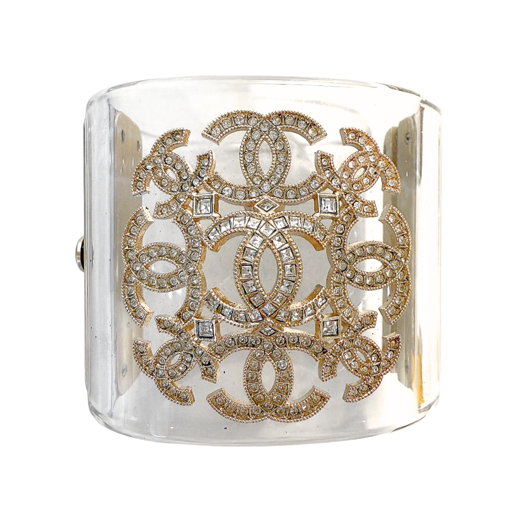 Chanel Lucite Coco Mark Crystal Cuff Bracelet