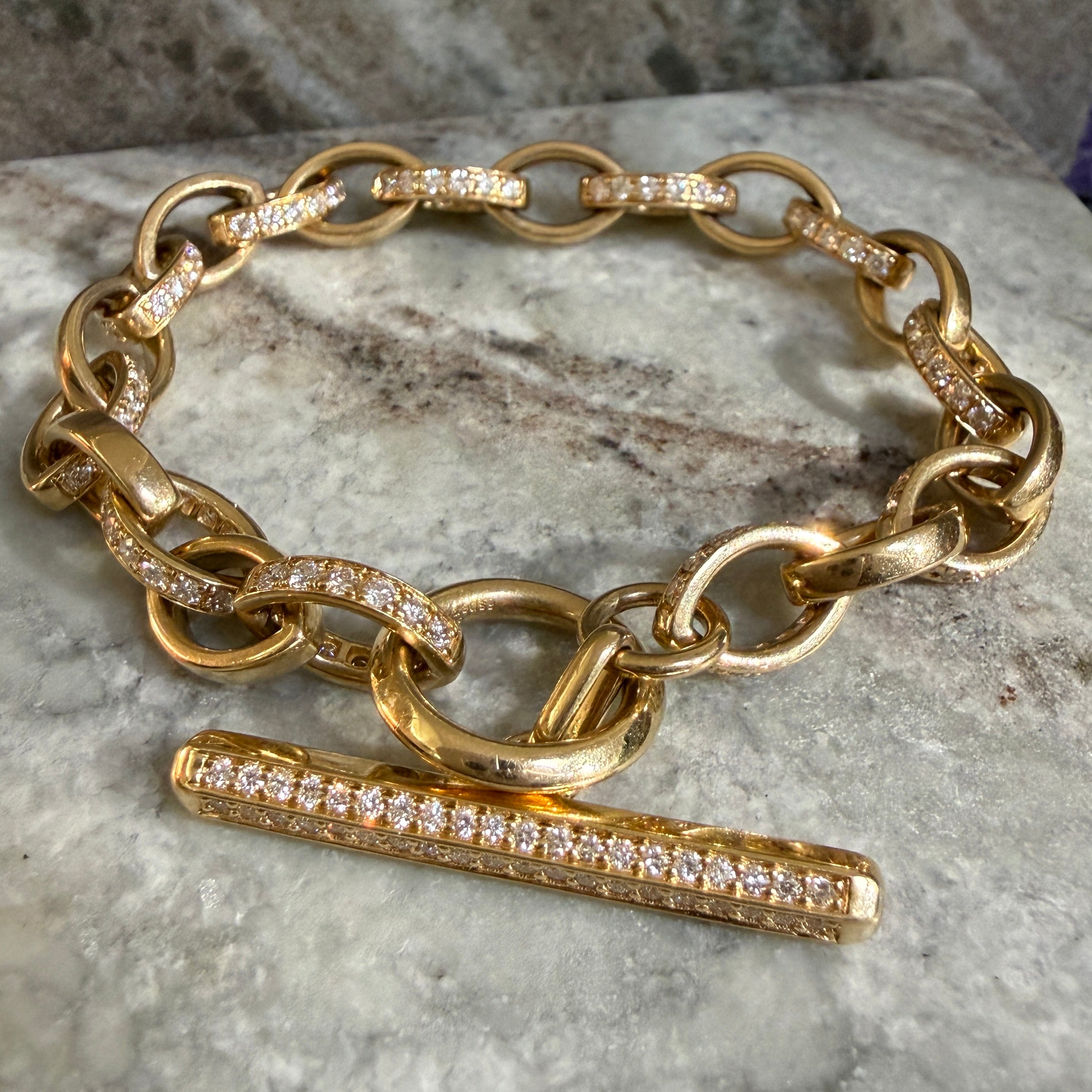 14k Yellow Gold Diamond Marquise Link & Toggle Bracelet