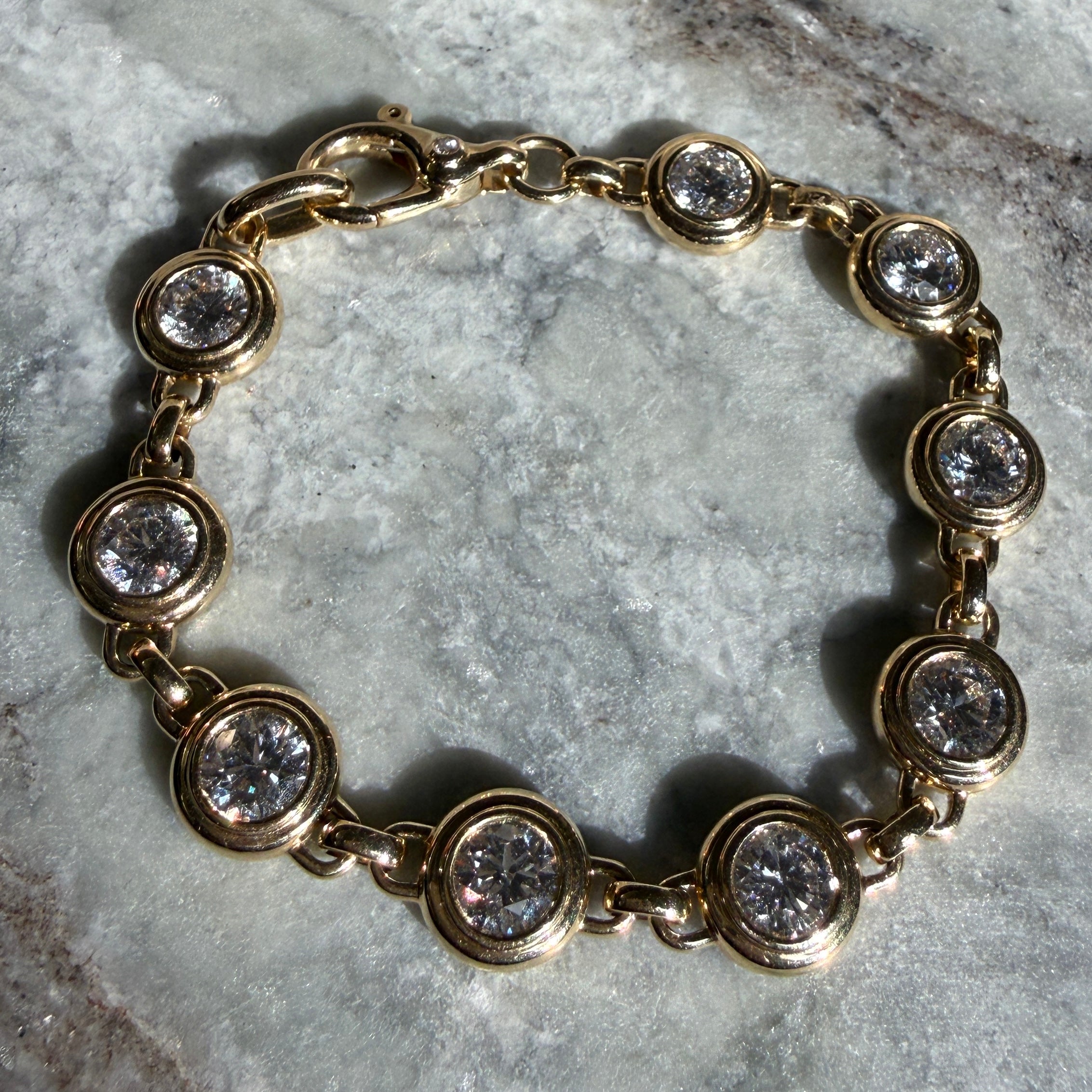 14k Yellow Gold Bezel Set Round Diamond Tennis Bracelet