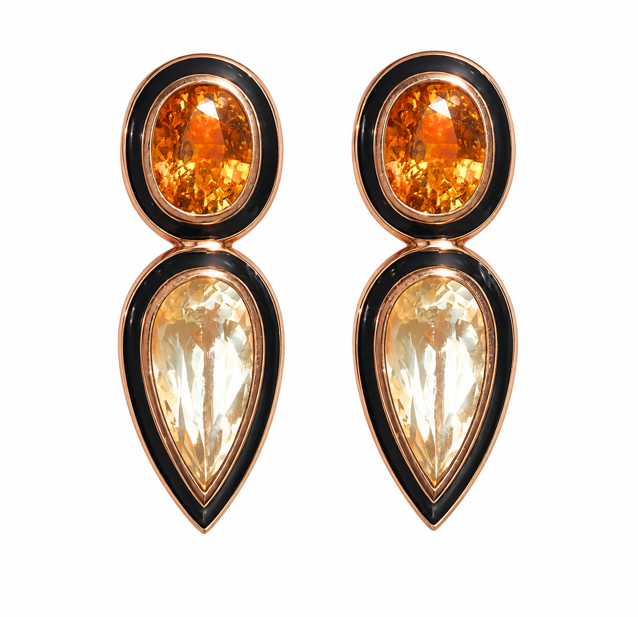 Dezso Citrine & White Sapphire Deco Earrings in 18k Rose Gold