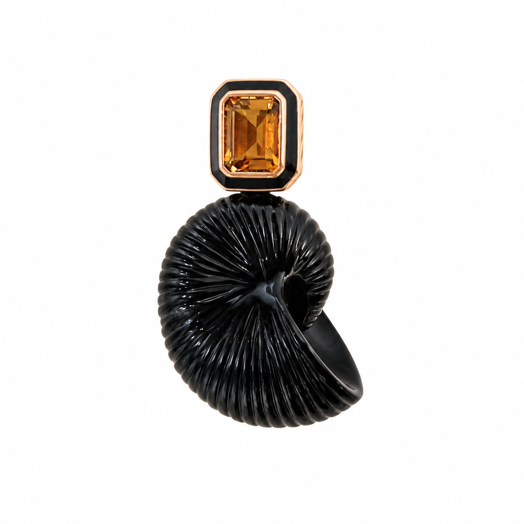 Dezso Classic Carved Onyx & Citrine Nautilus Pendant in 18k Rose Gold