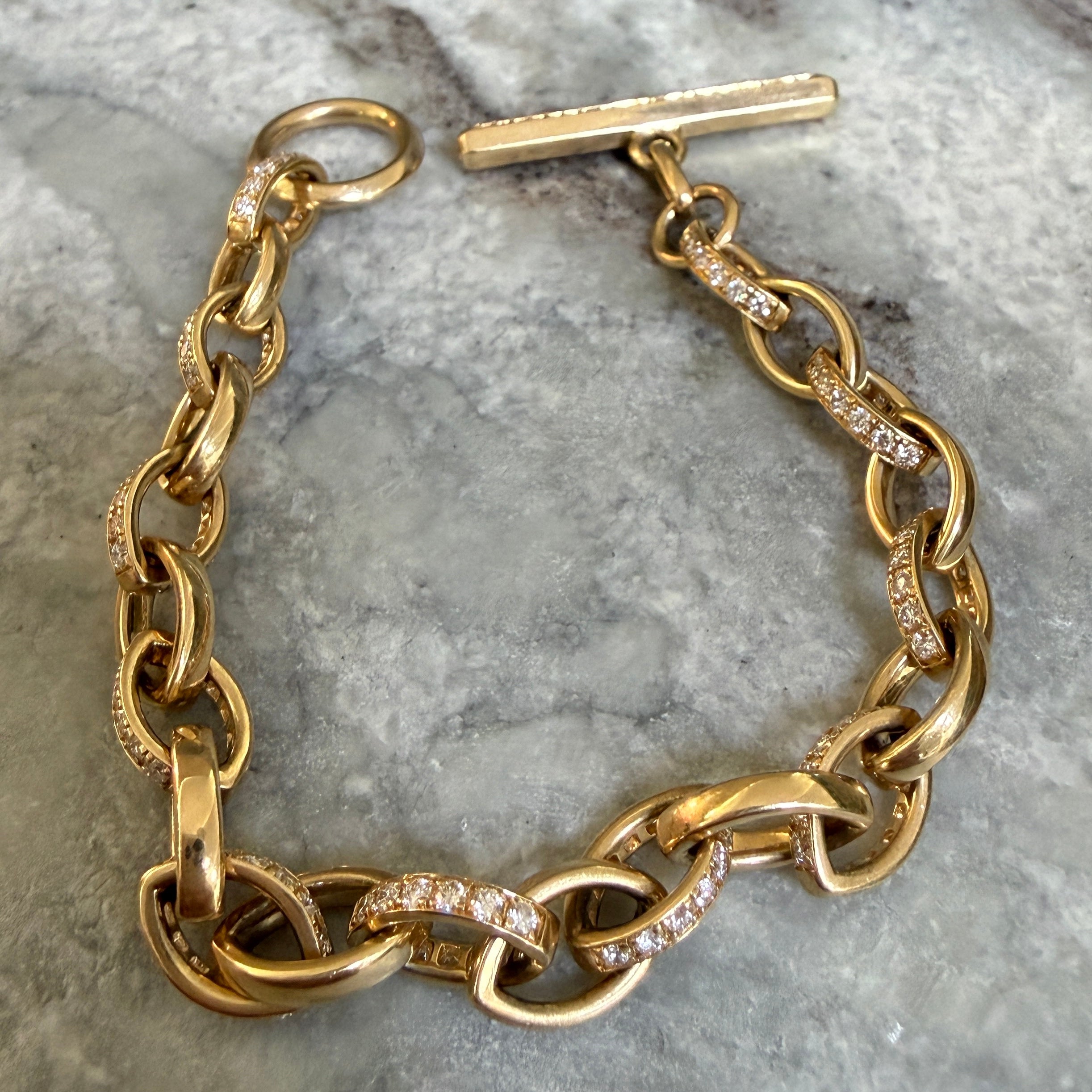 14k Yellow Gold Diamond Marquise Link & Toggle Bracelet