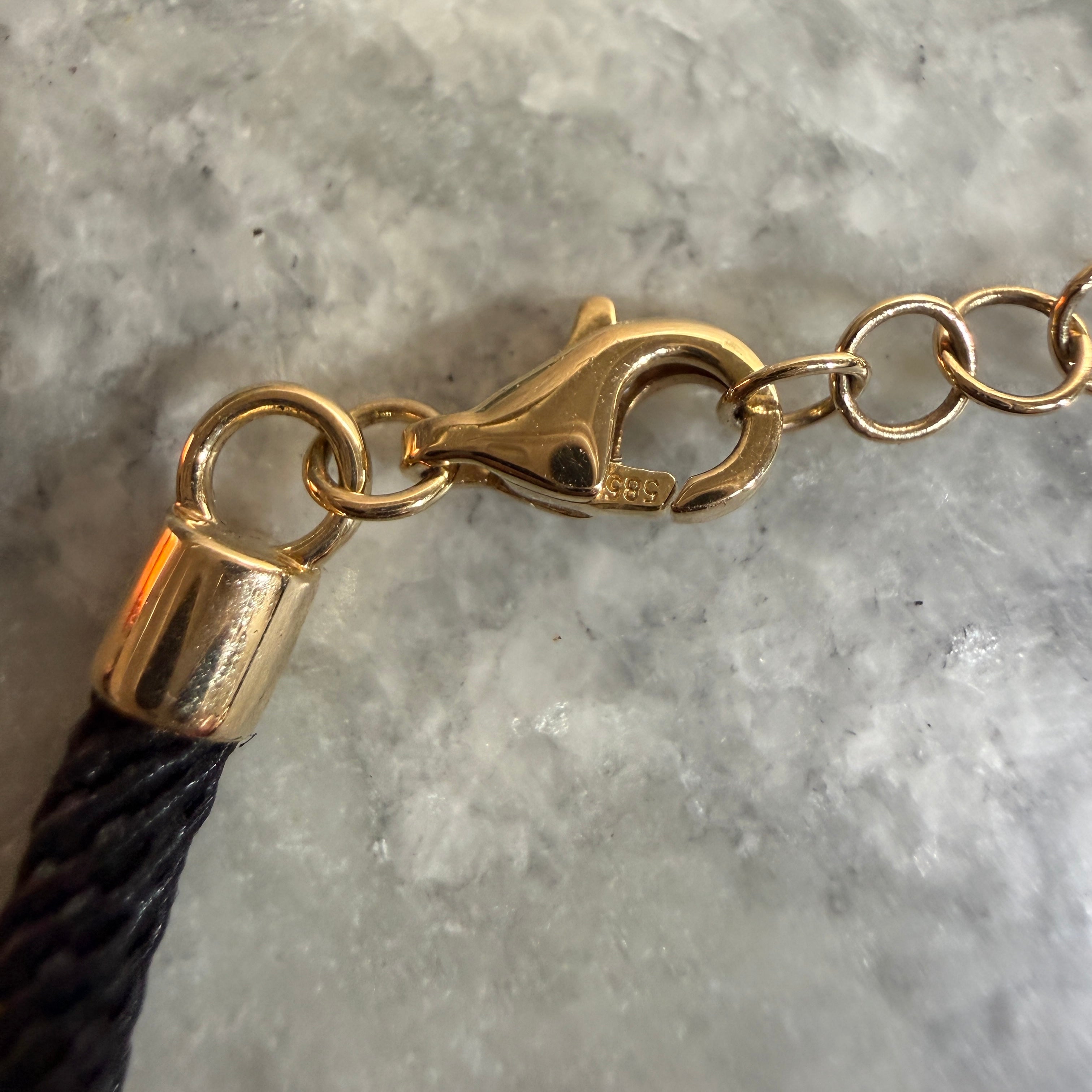 14k Yellow Gold Oval Diamond with Black Silk Chord Bracelet